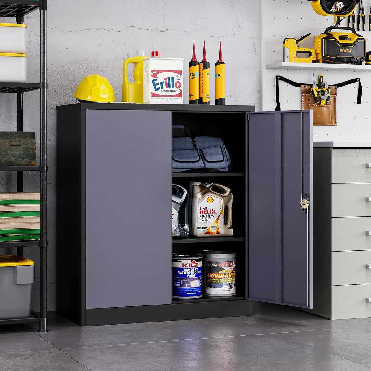 MIIIKO Lockable Storage Cabinet with Lock, Small Metal Garage Storage Cabinet...