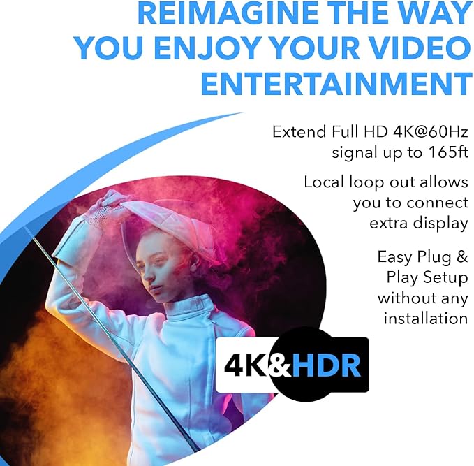OREI HDMI Extender UltraHD Over Single Cat6/Cat7 Cable 4K @ 60Hz