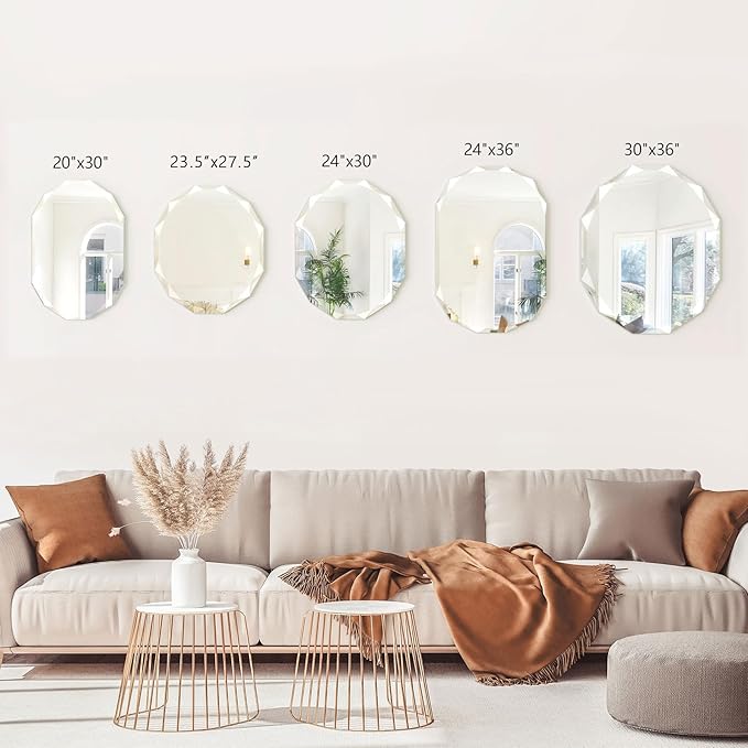 Bathroom Mirrors for Over Sink, Round Frameless Mirrors for Wall, 23.5x27.5