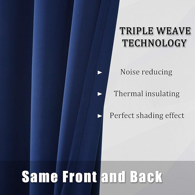 DUALIFE Navy Blue Blackout Curtains 96 Inch Length