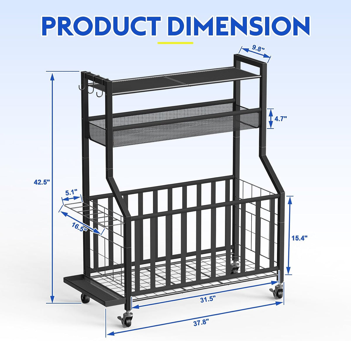 Samstar Garage Sports Equipment Organizer, Ball Storage Rack with Wheels