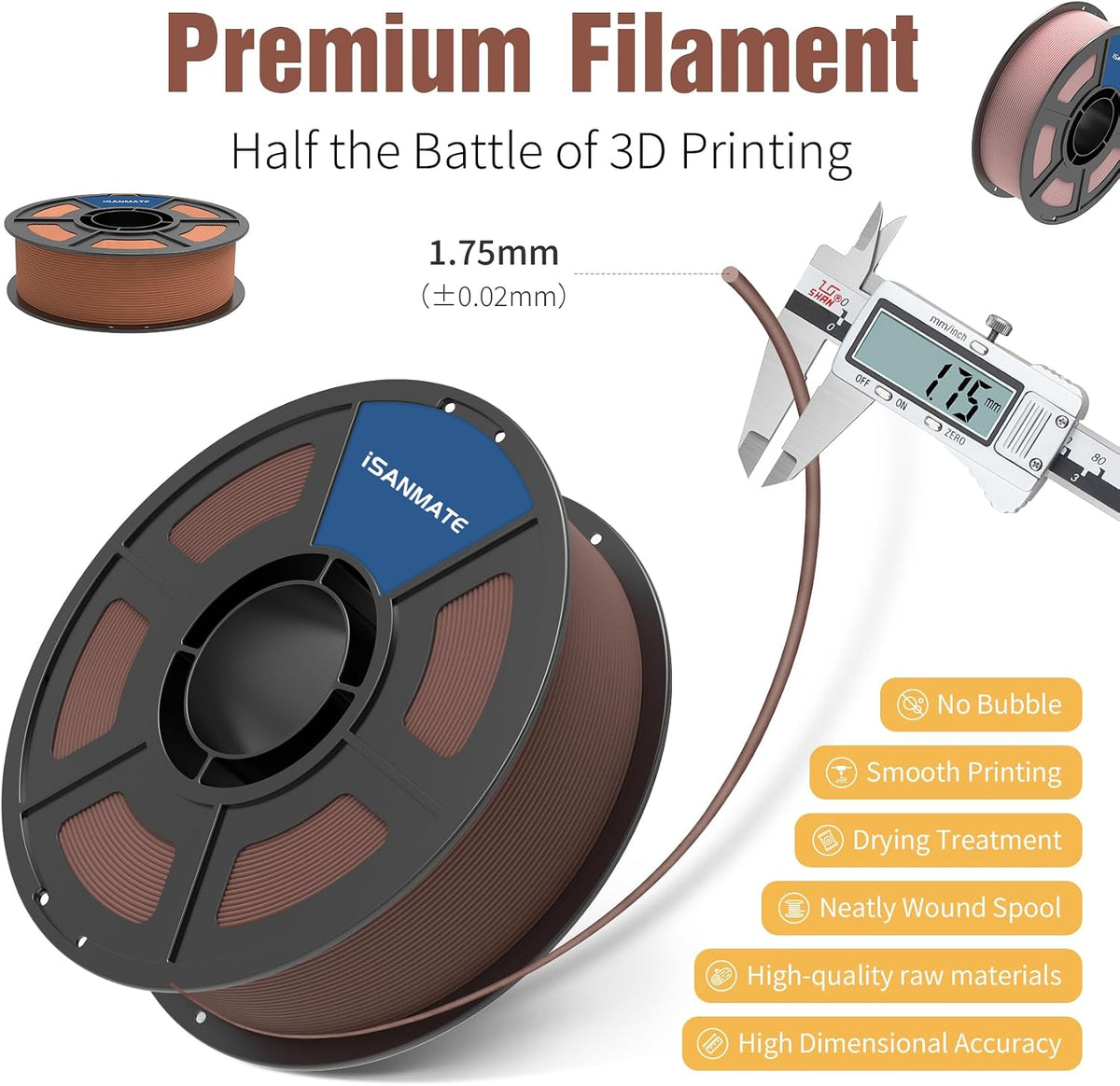 iSANMATE Wood PLA Filament 1.75mm 4 * 1KG Spool Bundle for FDM 3D Printing