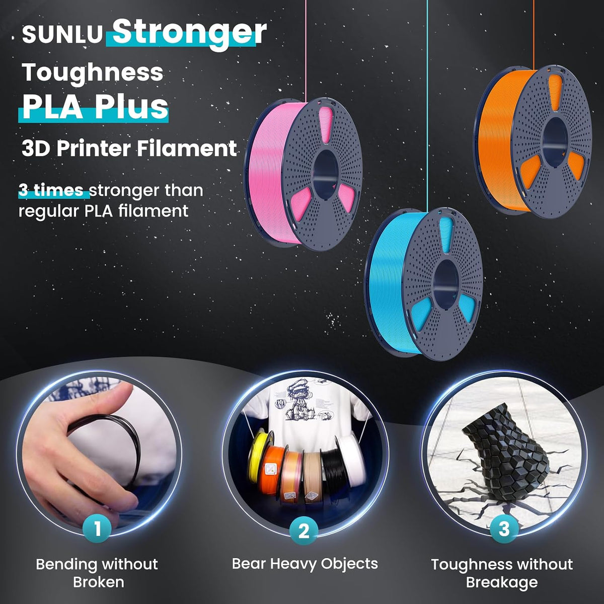 SUNLU 3D Printer Filament PLA Plus 1.75mm White 4KG
