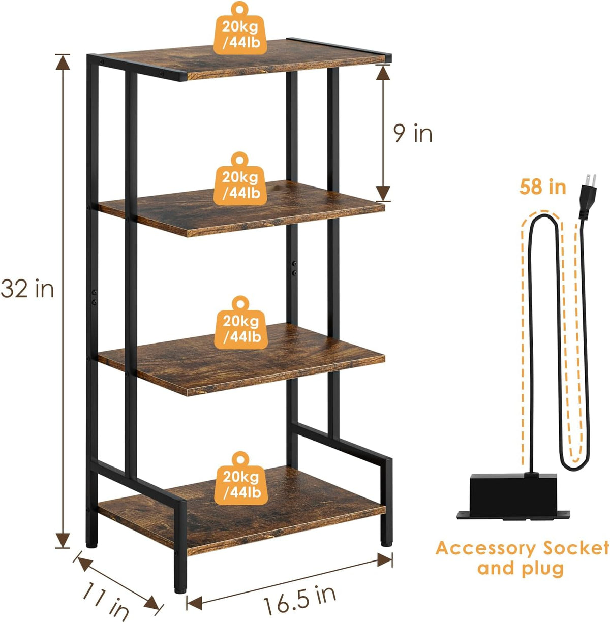 Arbuxzuy 4-Tier AV Media Stand with Power Outlet & LED Lights