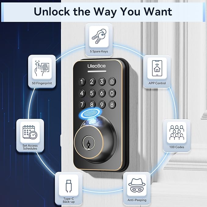 Ulecoce Fingerprint Keypad Deadbolt
