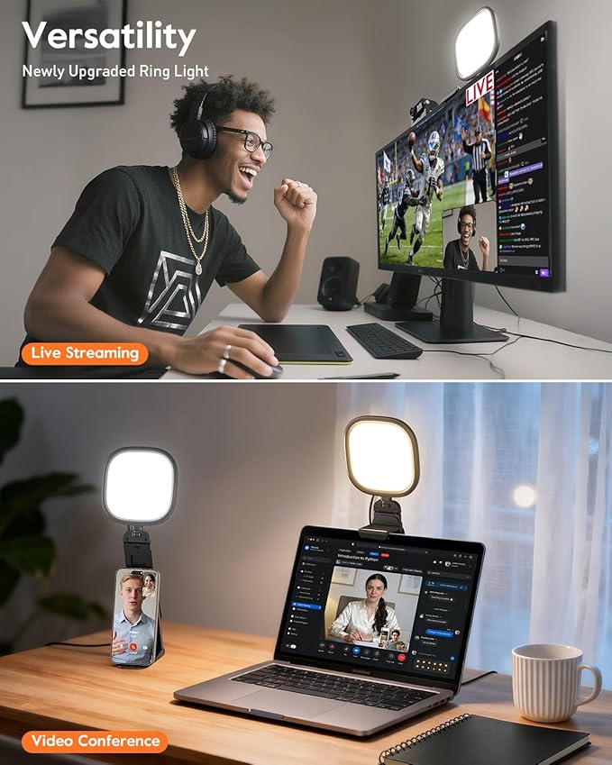 Upgraded Ring Light for Laptop, Monitor & Desk – Eye-Caring Diffused LED