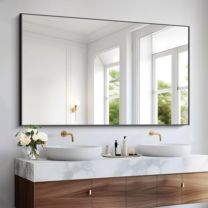 Bathroom Black Mirror, 36x55in Black Rectangle Mirror