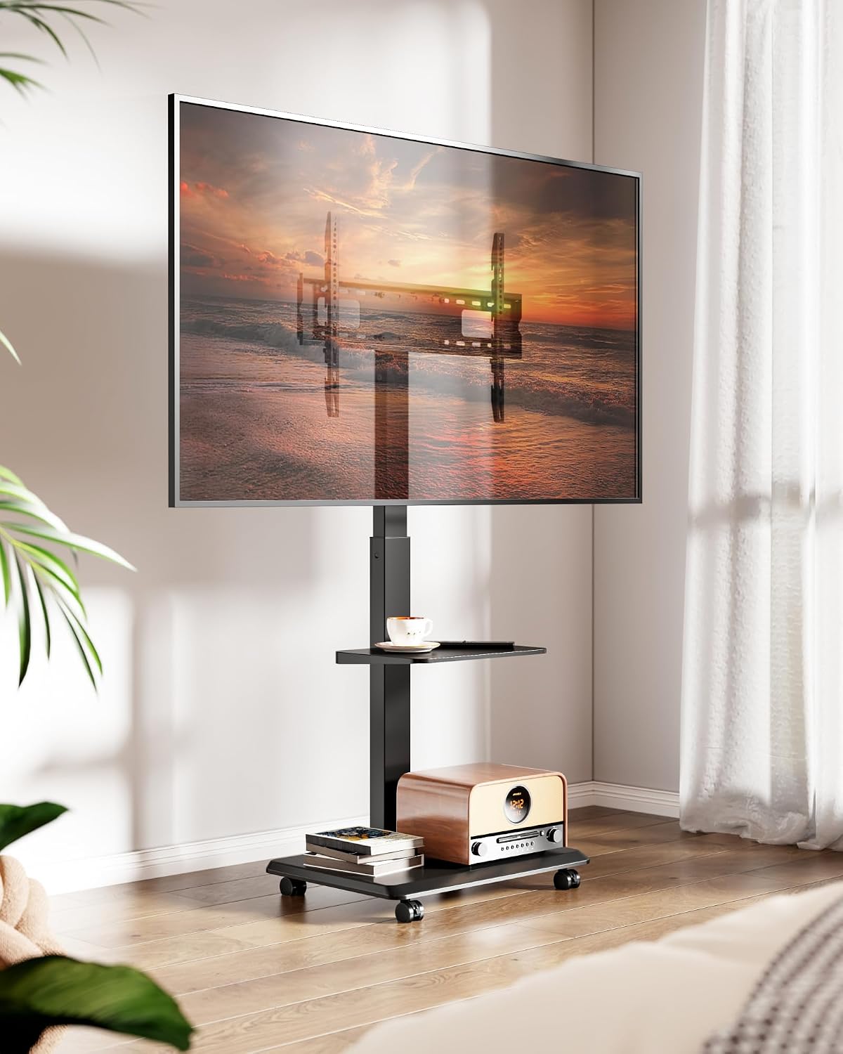 Steel Base Rolling TV Stand with Power Outlet for 32-75 inch TVs,BL