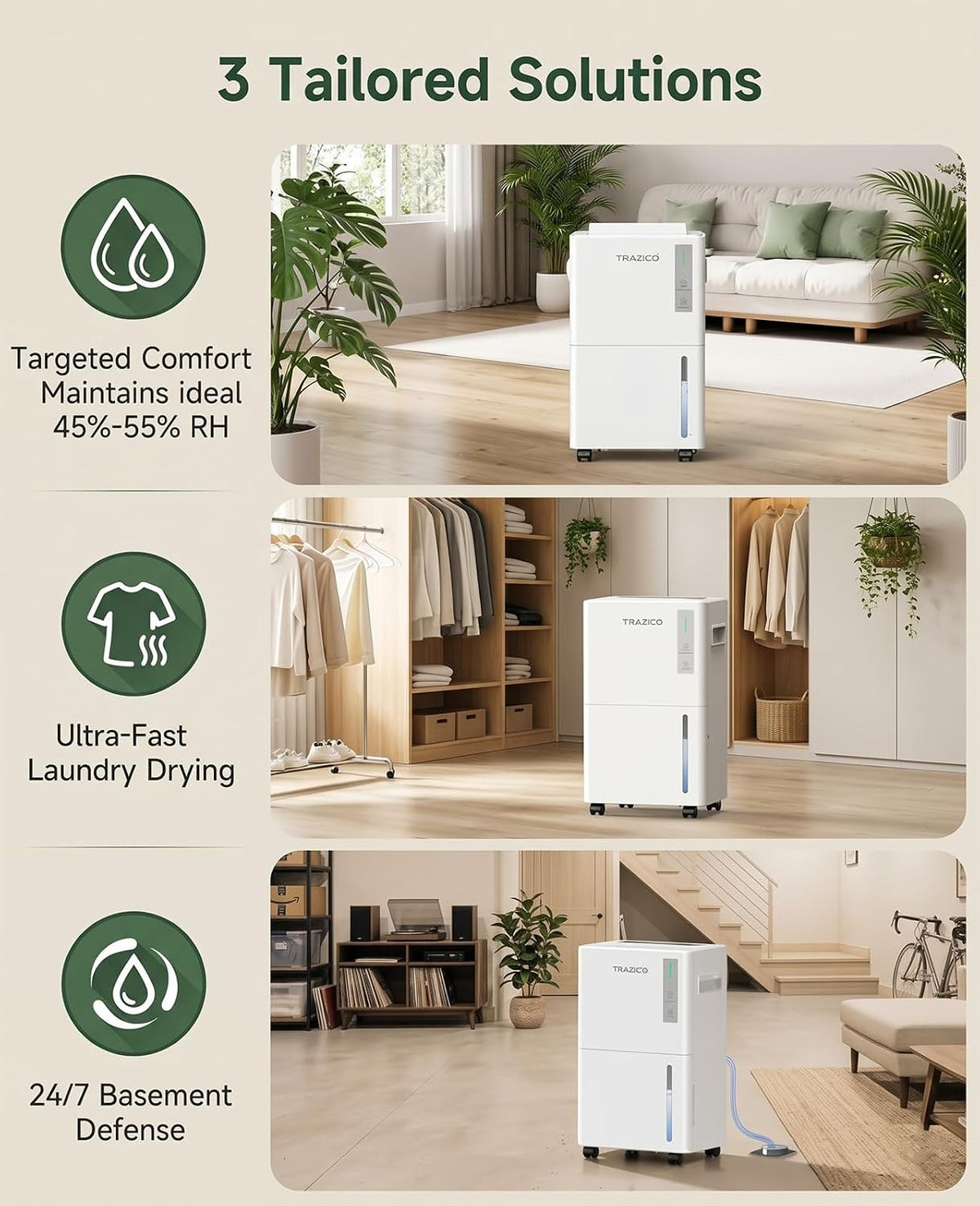 1600 sq ft 21 Pint Dehumidifier for Basement with Drain Hose