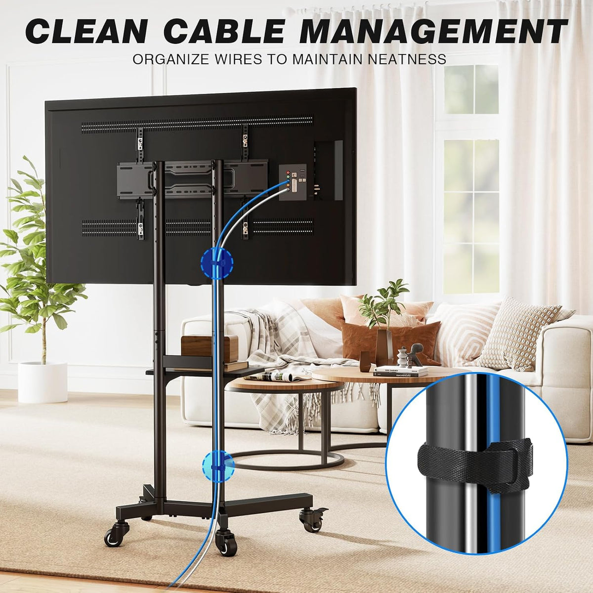 Portable Rolling TV Stand with Shelf for 32-85 in TVs up to 150 lbs