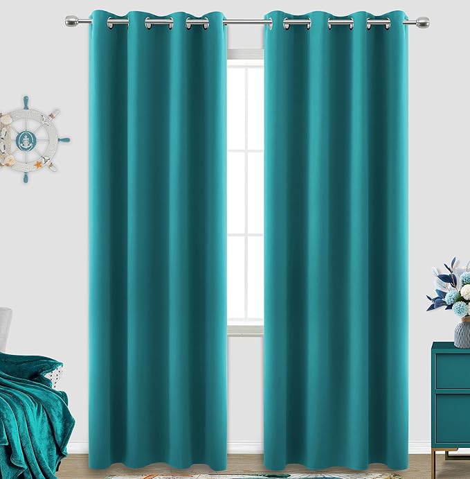 KOUFALL Teal Curtains 96 Inches Long