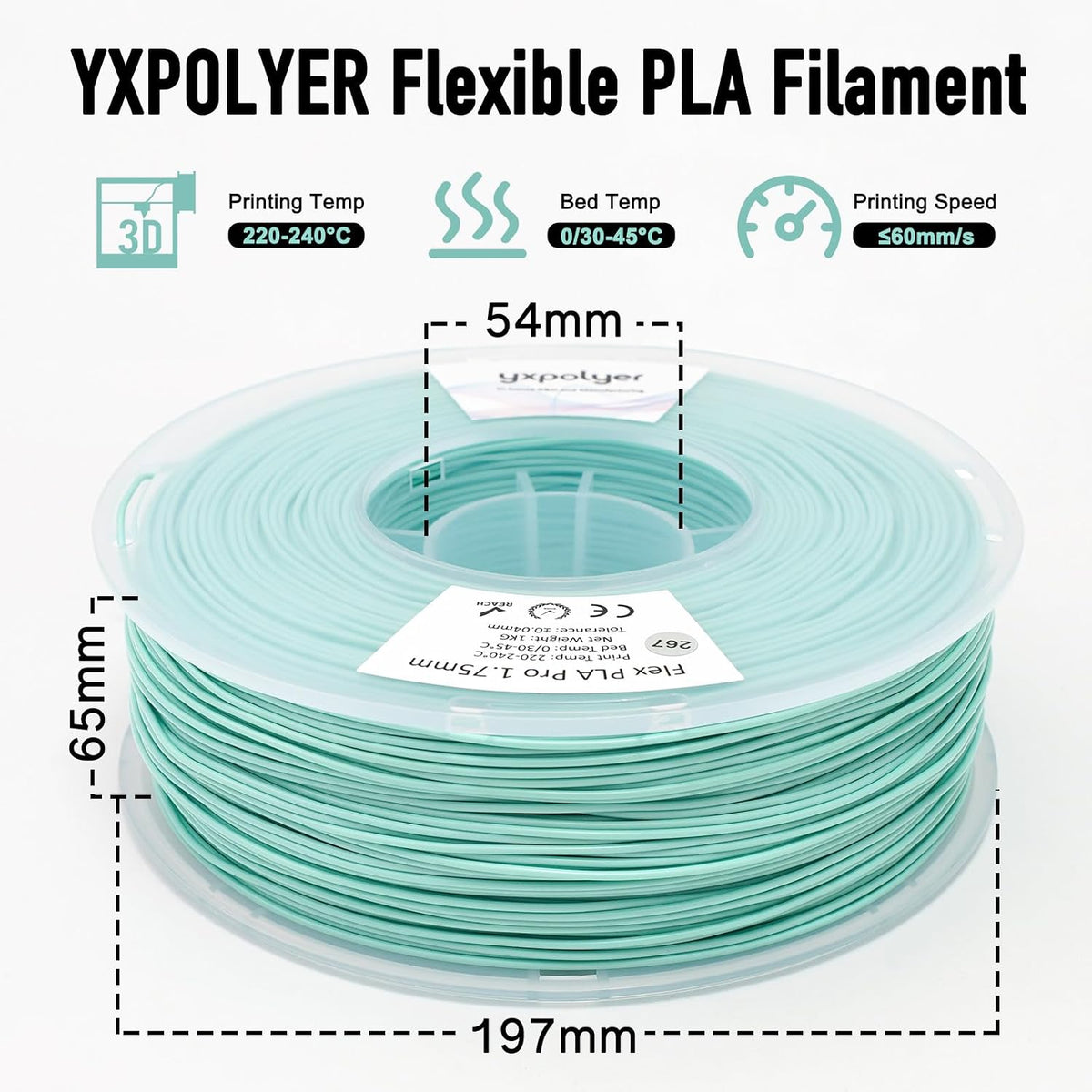 YXPOLYER Flexible PLA Food-Safe 92A Soft PLA 3D Printer Filament