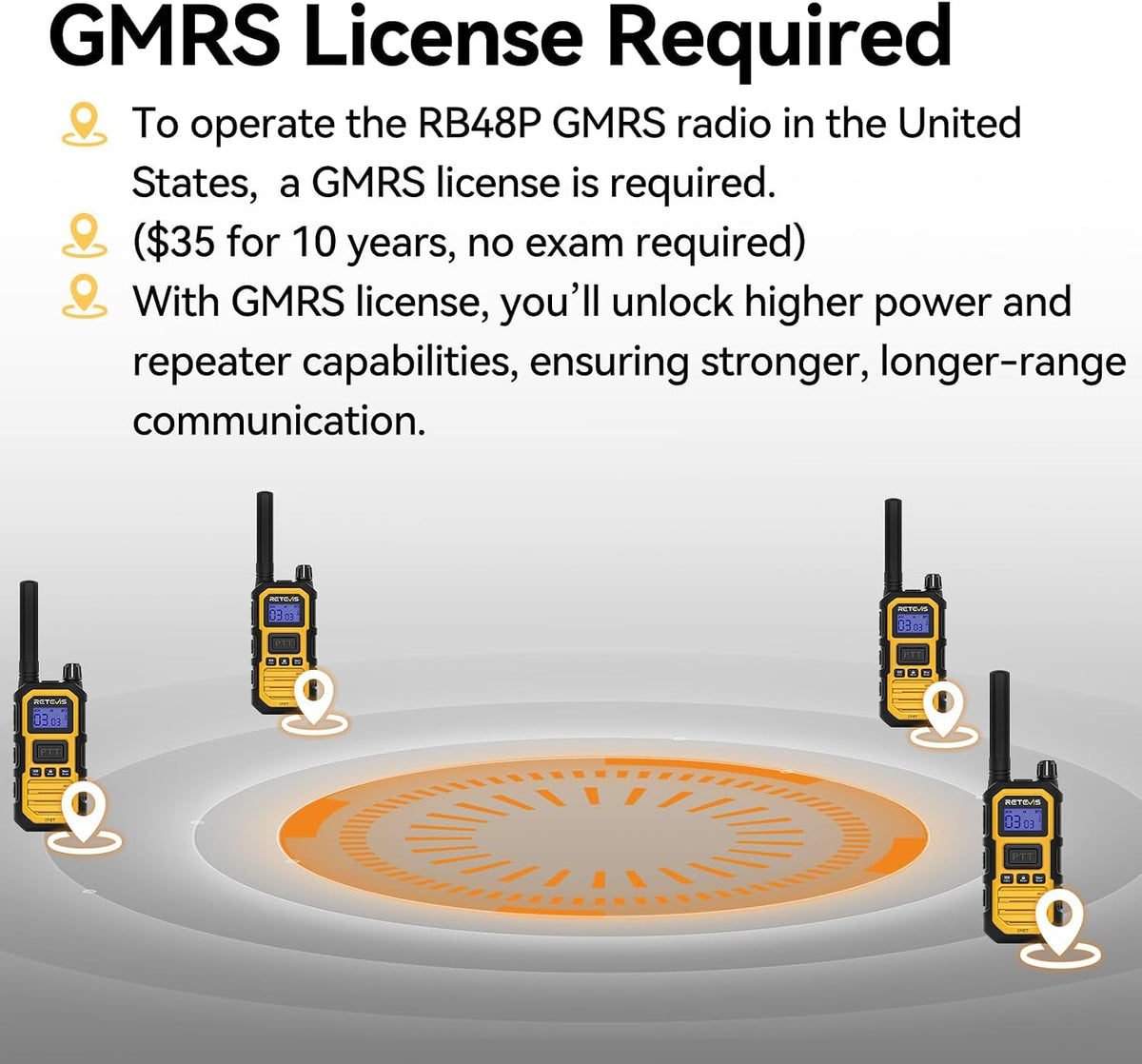 Retevis RB48 Plus GMRS Walkie Talkies Long Range for Industrial (4 Pack)
