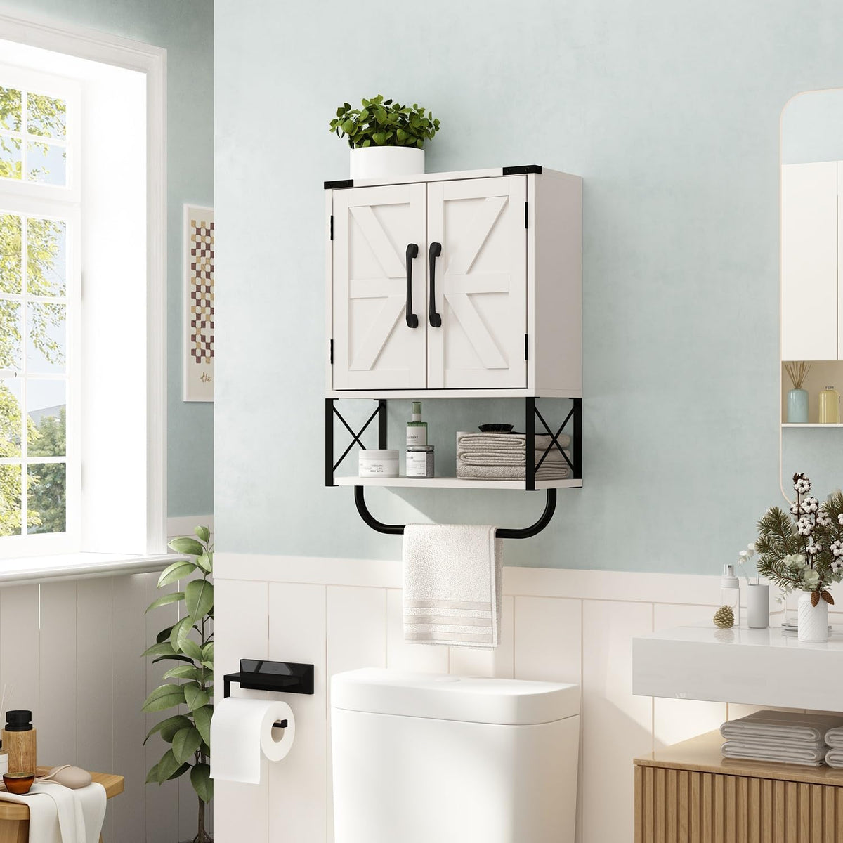 RUSTOWN Farmhouse Medicine Cabinet with 2 Barn Door, Bathroom Wall Cabinet