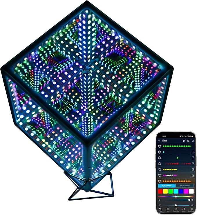 Heepulor Infinity Hyper Cube LED Table Lamp, Color-Changing Music-Sync