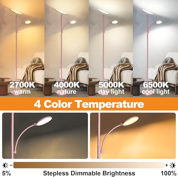 marctronic Pink Floor Lamps for Living Room, 44W/4500LM Super Bright 2 in 1 LED