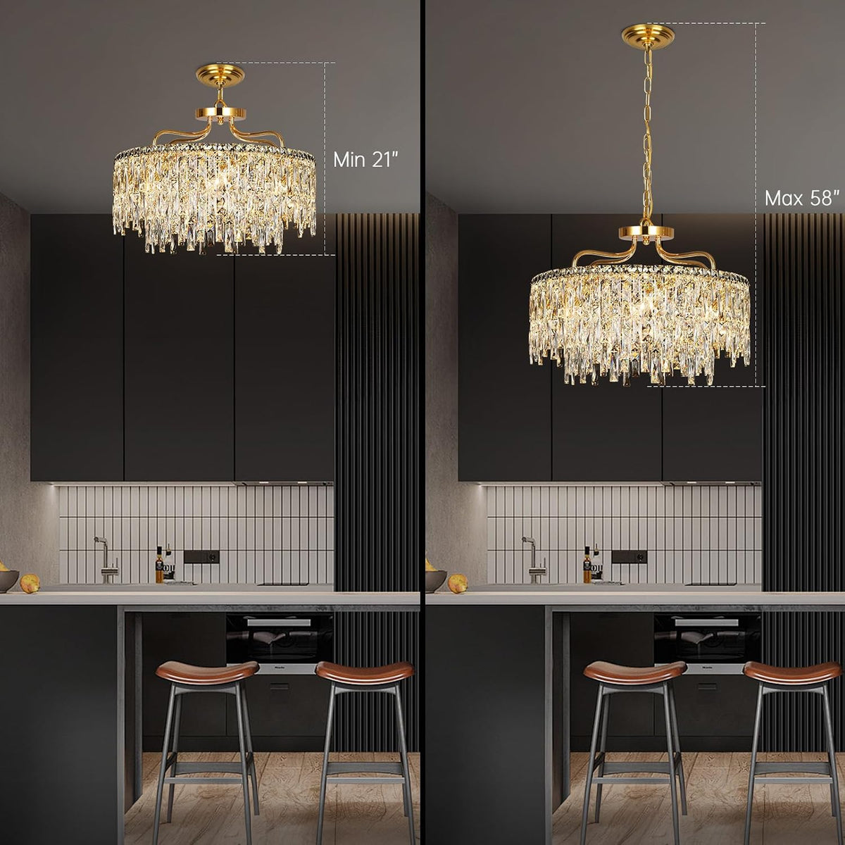 24" 8 Lights Gold Crystal Chandeliers for Dining Room Light Fixture