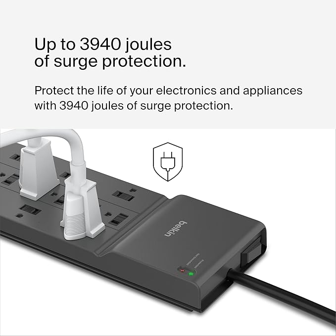 Belkin 12-Outlet Surge Protector Power Strip w/ 12 AC Outlets & 8ft Flat ...