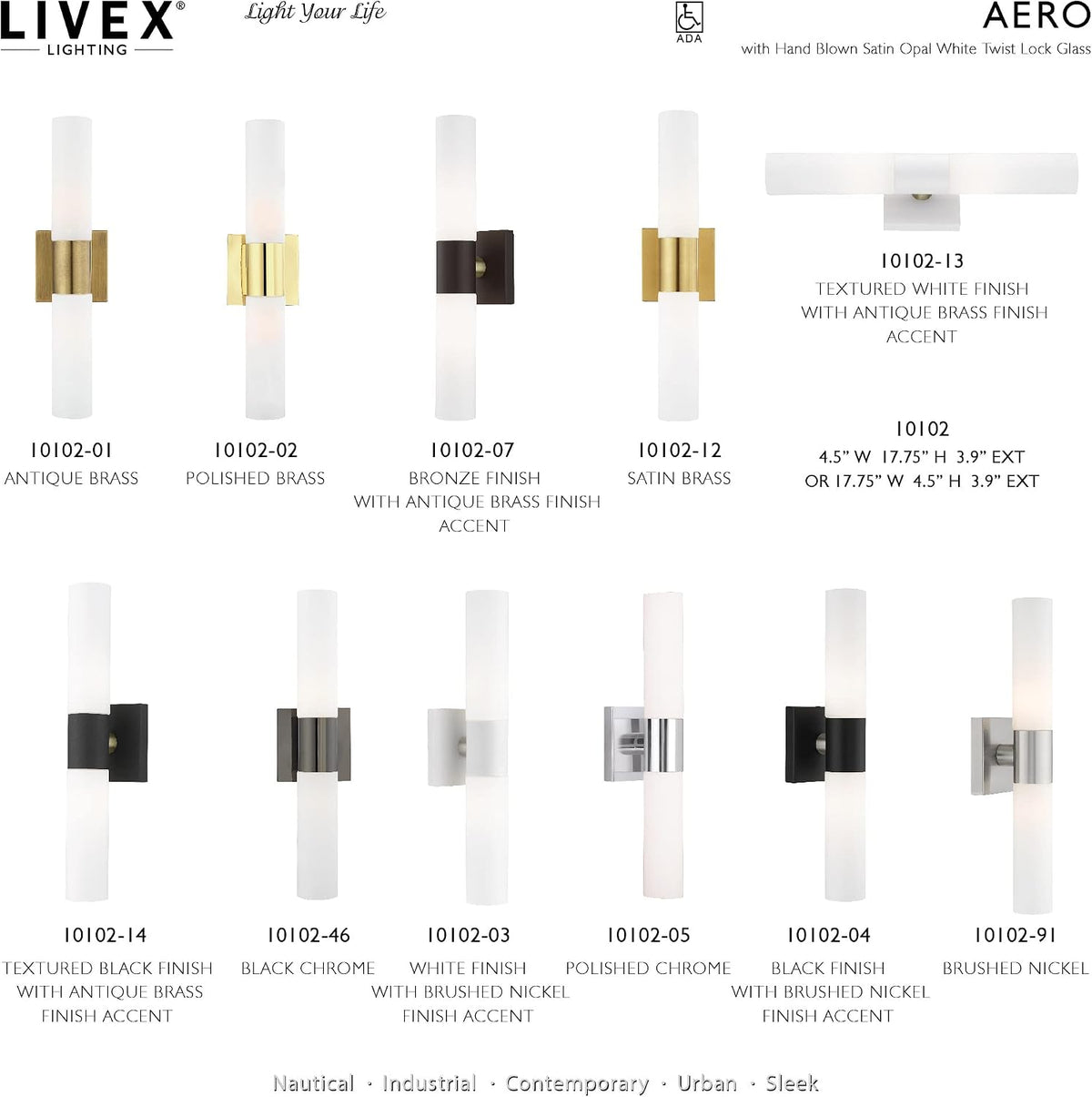 Livex Lighting 10102-91 Aero 2-Light Bath Light, Brushed Nickel, 4.5''...
