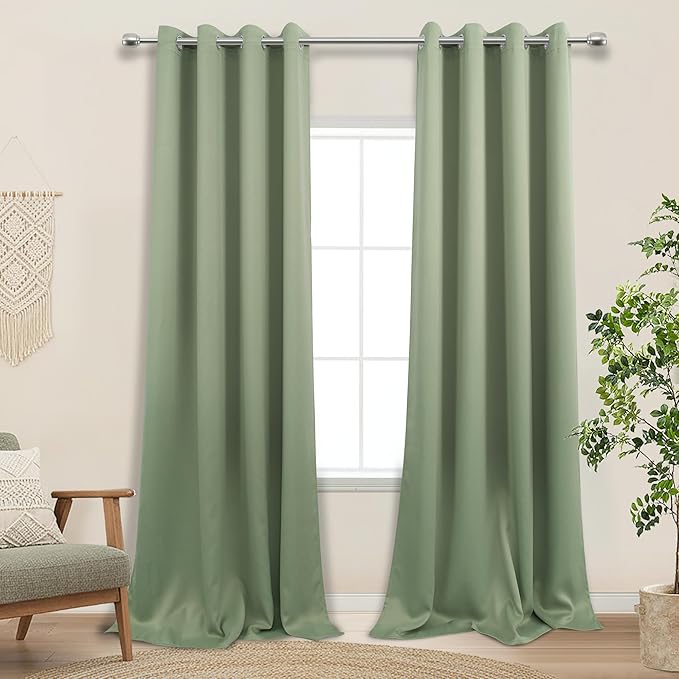 KOUFALL Green Curtains 108 Inches Long, Boho Room Darkening Thermal Blackout