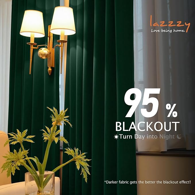 Lazzzy Velvet Blackout Curtains Thermal Insulated Room Window Drapes Super Soft