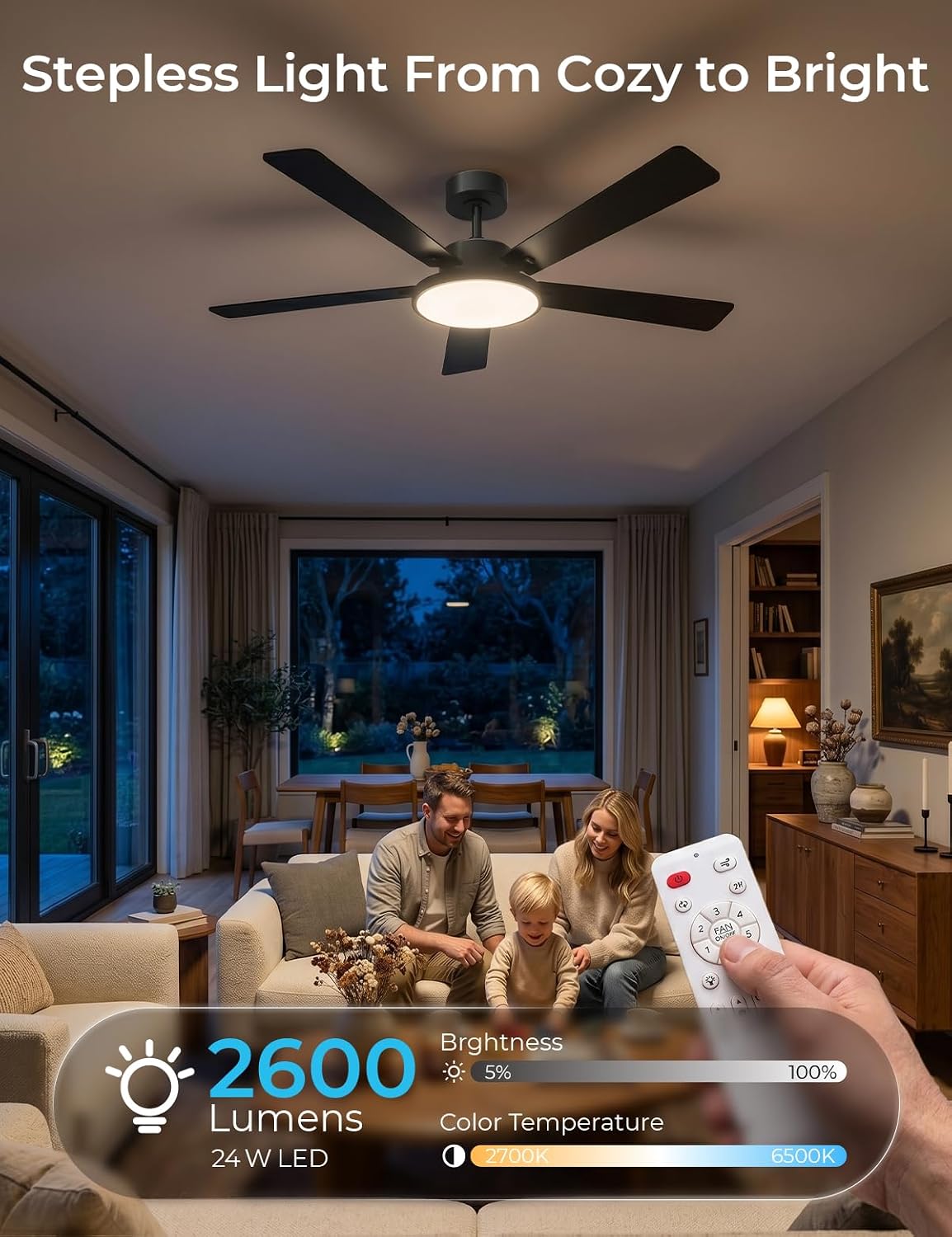 CINOTON 52" Smart Ceiling Fans with Lights and Remote, App Control, Black