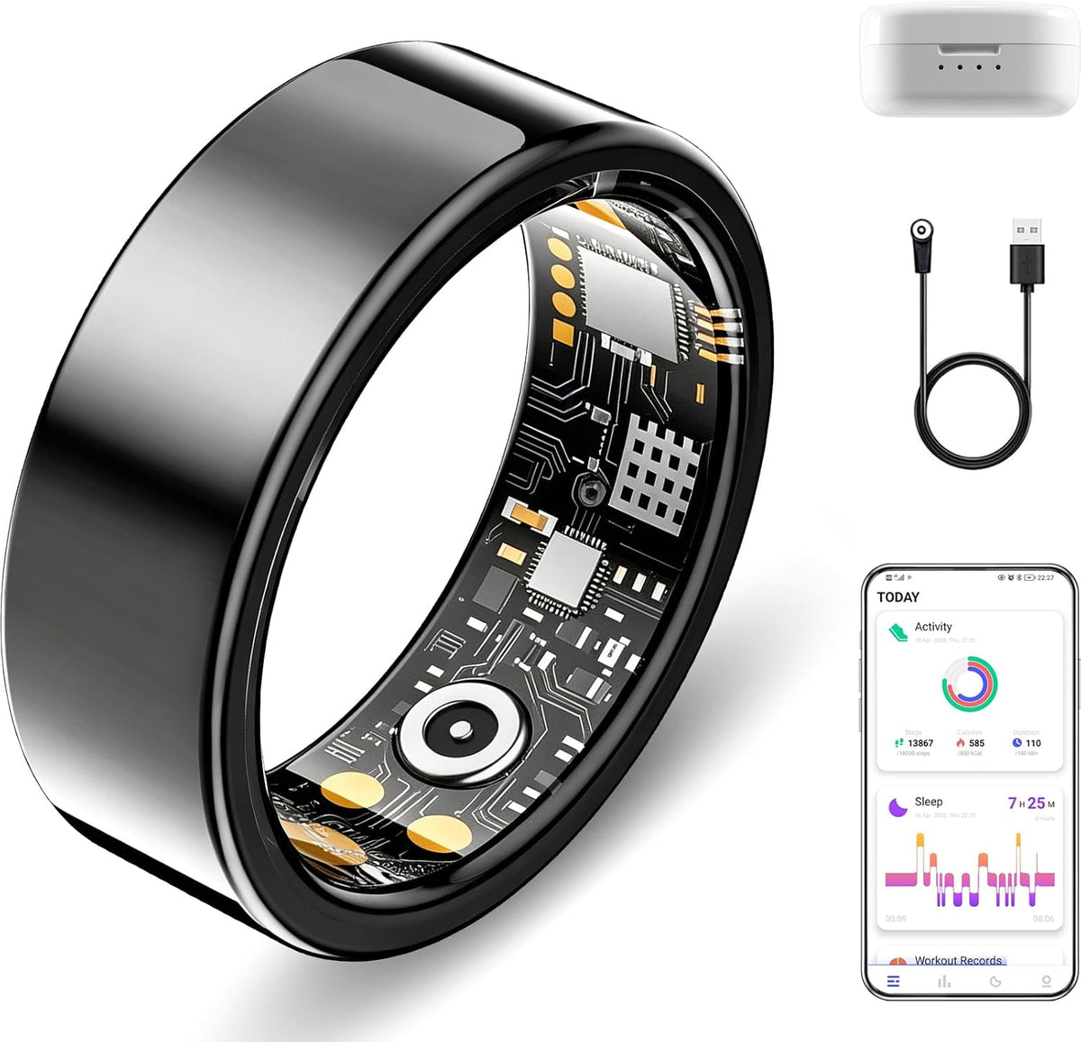 Smart Ring for Women Men, Sleep Activity Health Tracking Ring, Black 6