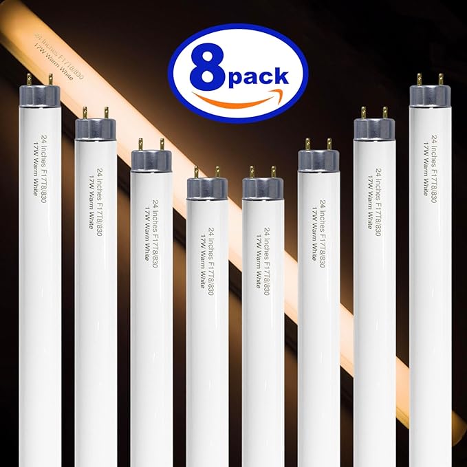 24 inch F17T8/830 17 Watts Light Bulb Warm White, 2 Foot Straight Fluorescent...