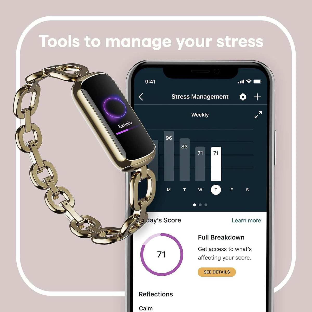 Fitbit Luxe Special Edition Fitness and Wellness Tracker, Gorjana Soft Gold S...