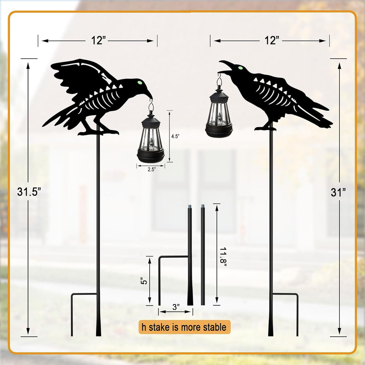 Solar Halloween Decorations Outdoor,2 Pack Metal Black Crow Yard Sign Stake