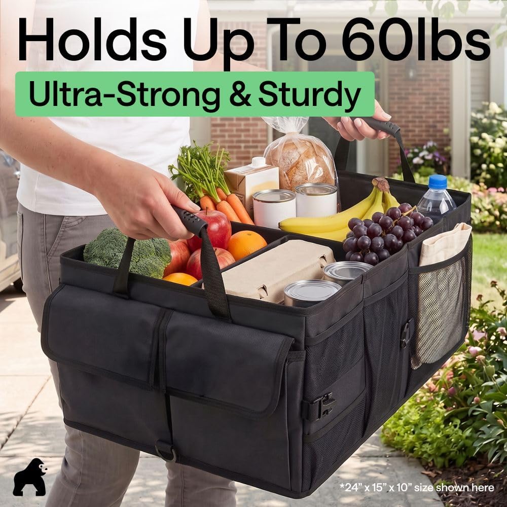 GORILLA GRIP Trunk Organizer for SUV and Cars, Extra Large Capacity, Black