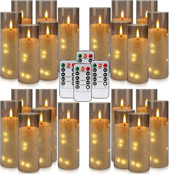 24pcs Flameless Grey Pillar Candle