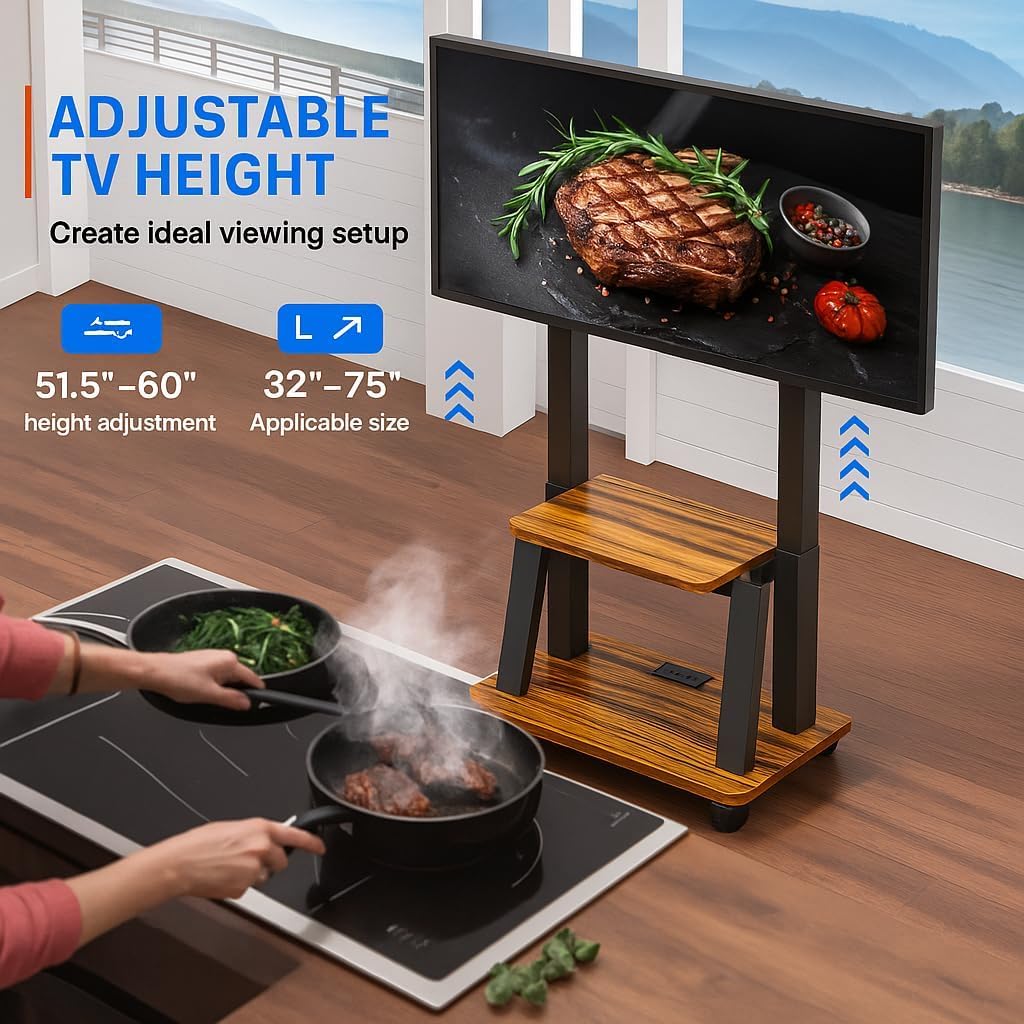 Rolling TV Stand for 32-80 Inch TVs, TV Cart with Power Outlet