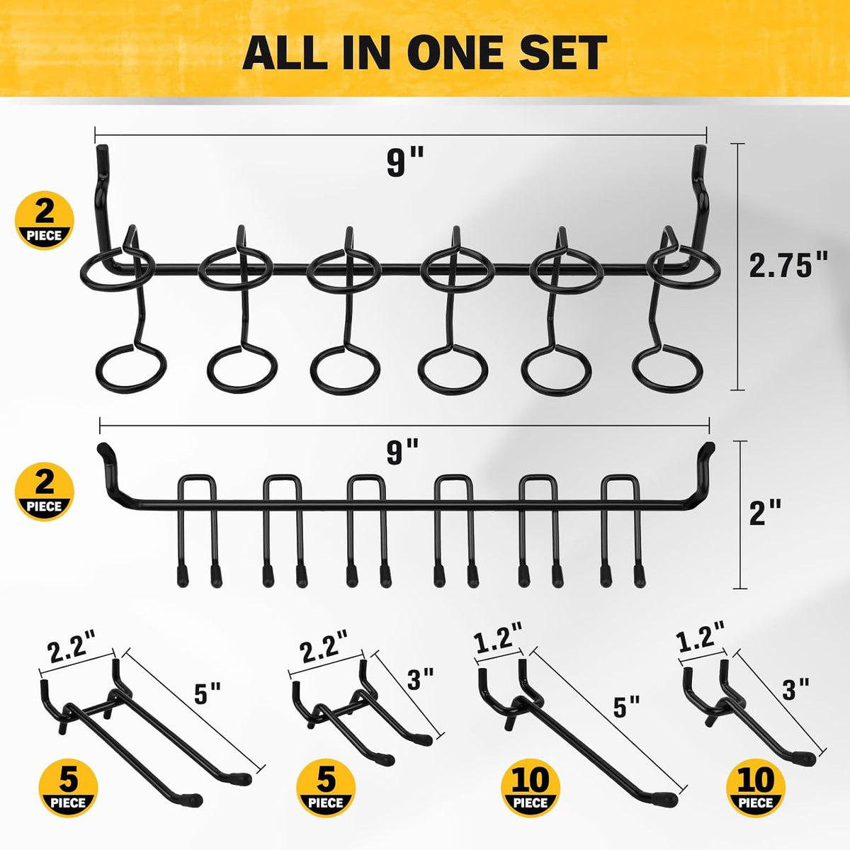 ELEAD 286-Piece Extra Thick Pegboard Hooks Set, 1/4" Heavy Duty Black Pe...