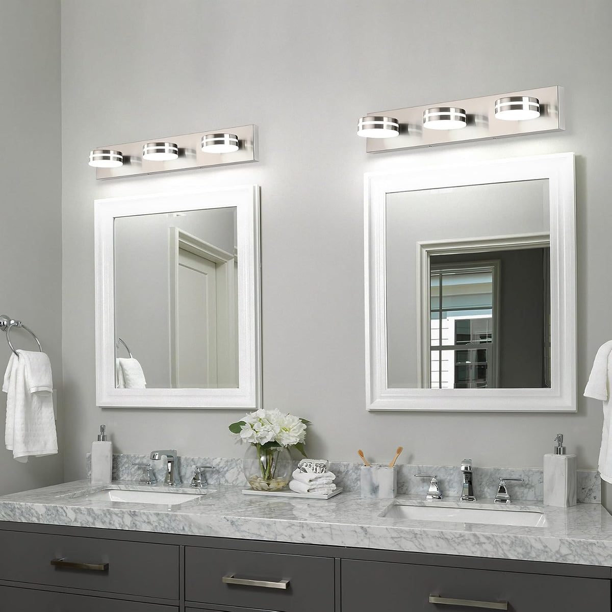 3-Light Bathroom Vanity Light, Brushed Nickel Bathroom Light Fixtures Over Mi...