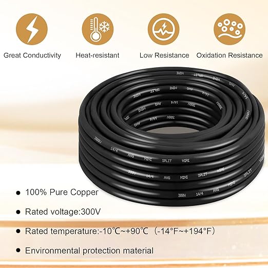 MOOKEERF 14/4 AWG Mini-Split Cable - 30FT 14 AWG 4 Conductor Control Cable 300V