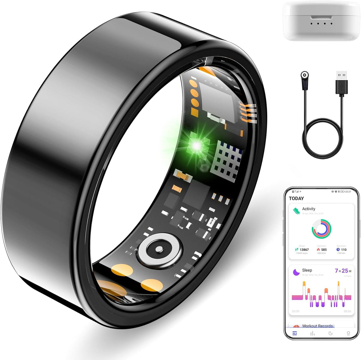 Smart Ring for Women Men, Sleep Activity Health Tracking Ring, Black 11