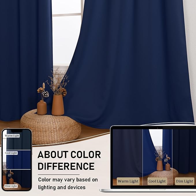 JIUZHEN Navy Blue Blackout Curtains (Set of 2)
