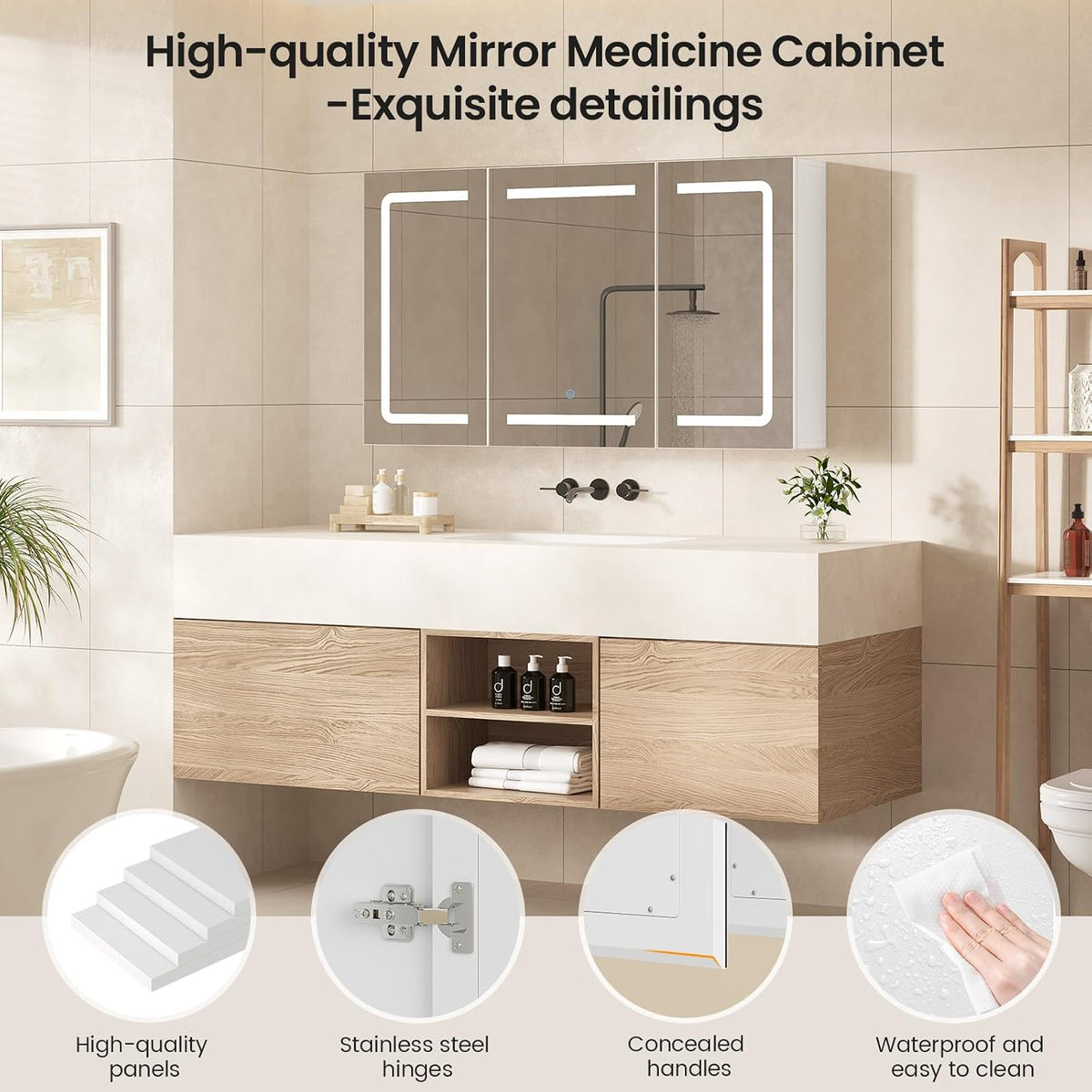 Medicine Cabinet Organizer with Mirror, Lighted Bathroom Medicine Cabinet wit...