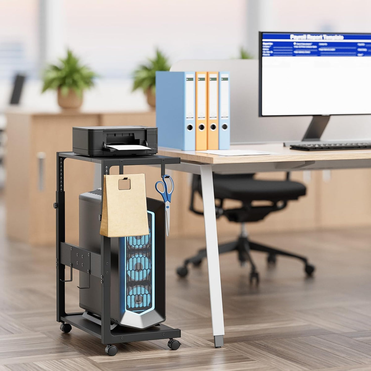 Computer Tower Stand with Power Outlet - 10-Level Height Adjustable