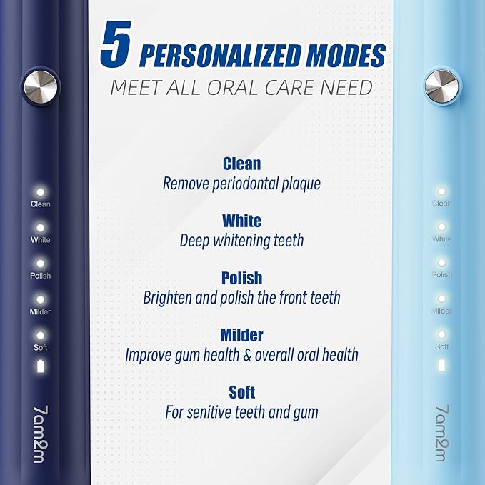 7AM2M Rechargeable Sonic Electric Toothbrush 2 Pack, Soft Toothbrushes