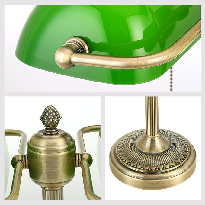 Newrays Green Double Head Glass Bankers Desk Lamp