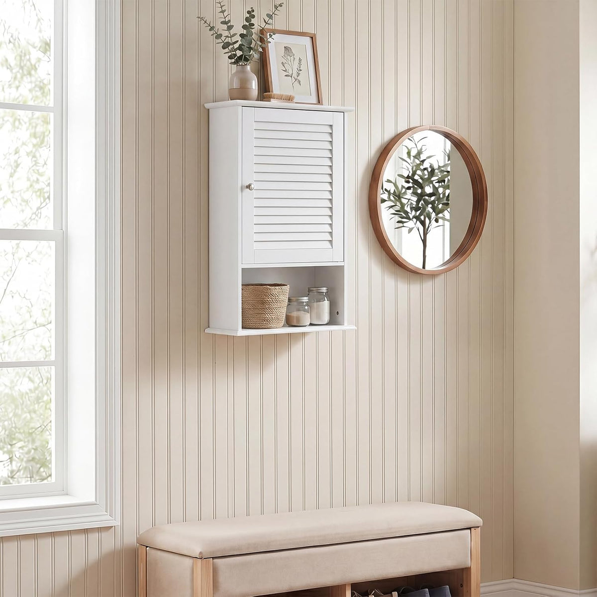Tangkula Medicine Cabinet, Wall Mounted Bathroom Cabinet Single Door Wooden B...