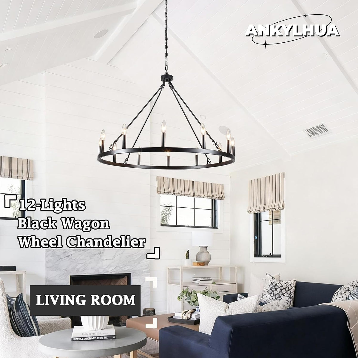 Wagon Wheel Chandelier 12 Light 38" Farmhouse Chandelier for Dining Room
