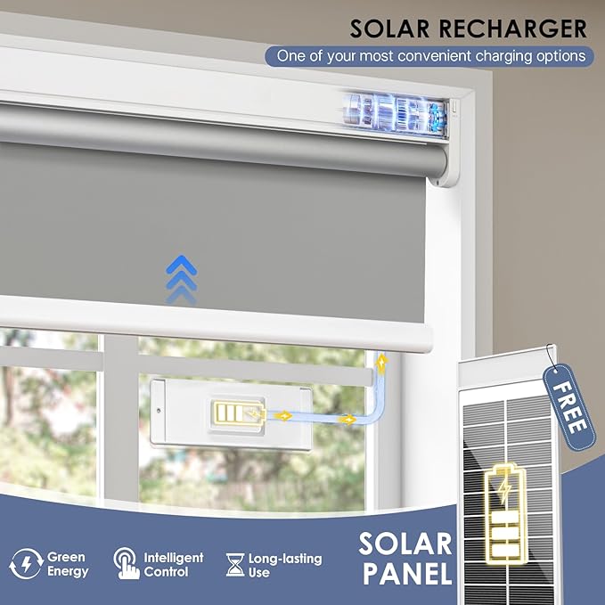 Motorized Blinds with Remote Control【Solar Panel Included】 Tin Grey, 33¾&quot...
