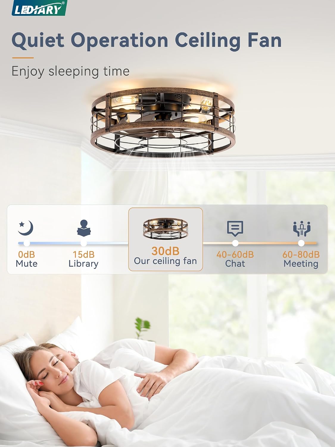 LEDIARY 20" Caged Low Profile Ceiling Fan with Light and Remote Black Gold