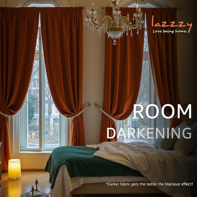 Lazzzy Velvet Blackout Curtains Thermal Insulated Room Window Drapes Super Soft