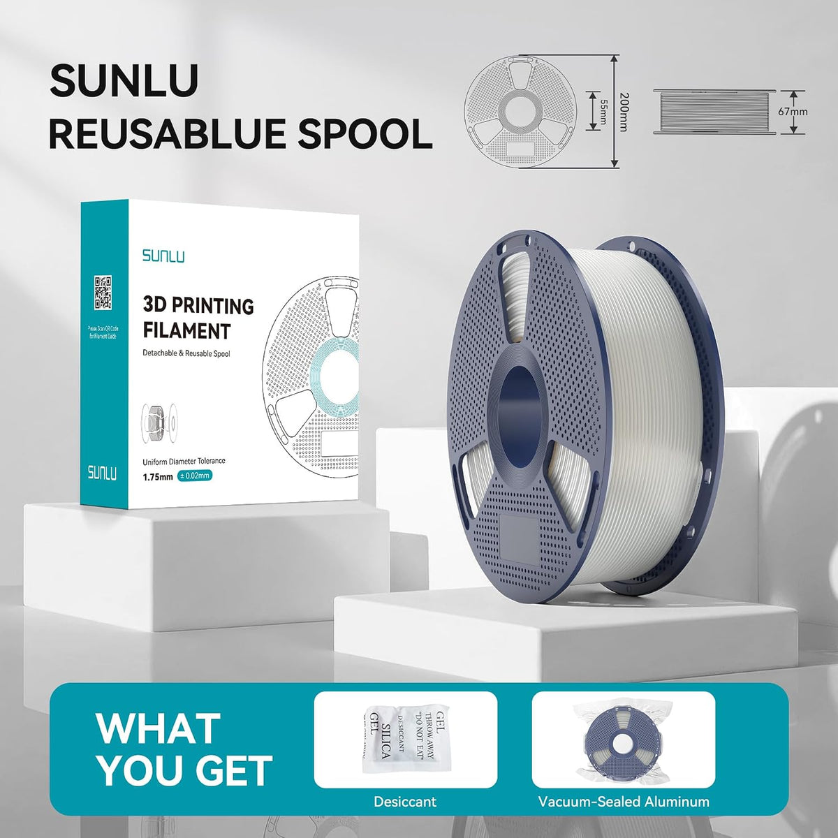 SUNLU PP Filament, 1.75mm Polypropylene 3D Printer Filament, Natural White