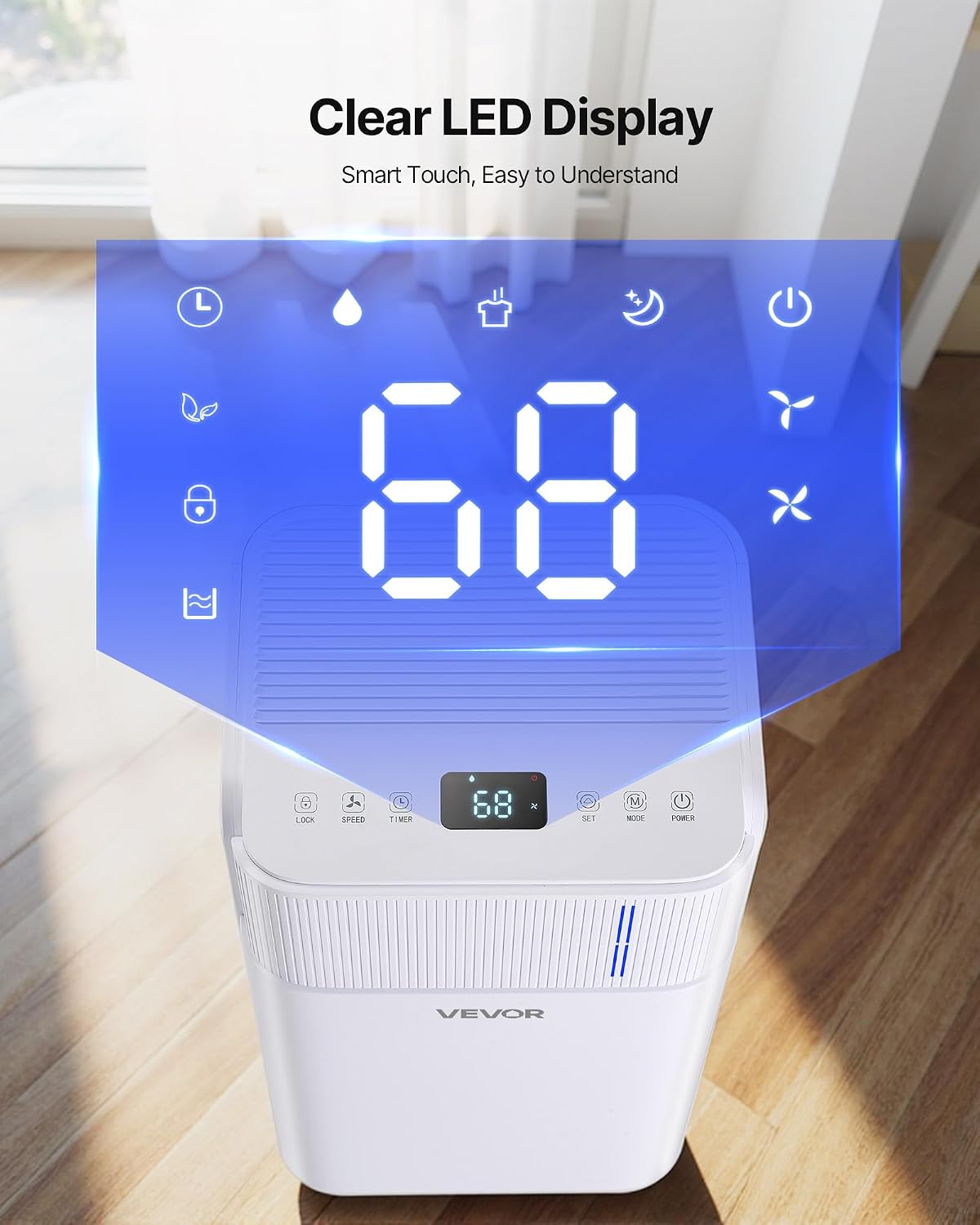 VEVOR Dehumidifier 30 Pints 1500 Sq.Ft Smart Humidity Control for Home