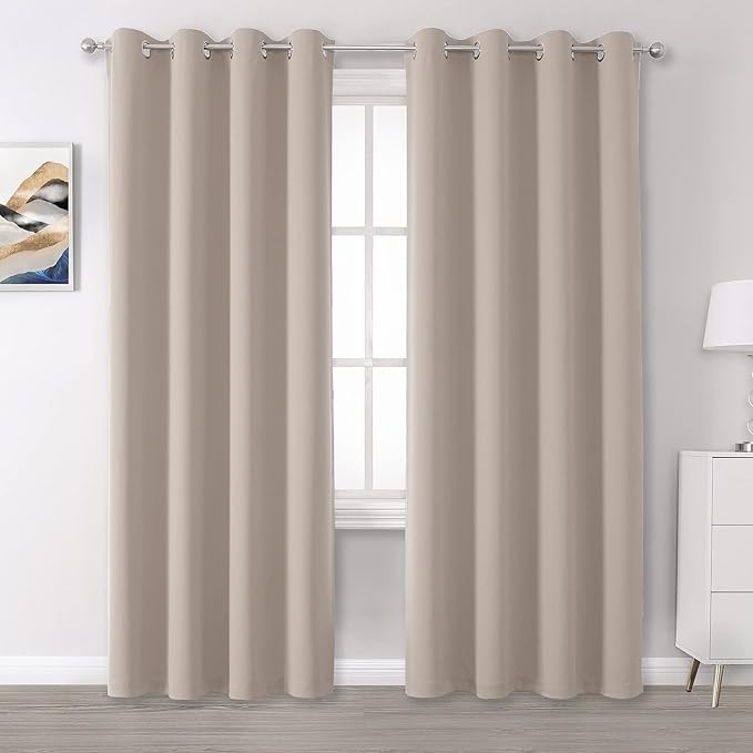 DUALIFE Light Brown Curtains for Bedroom-Blackout Curtain Panels 84 Inches Long